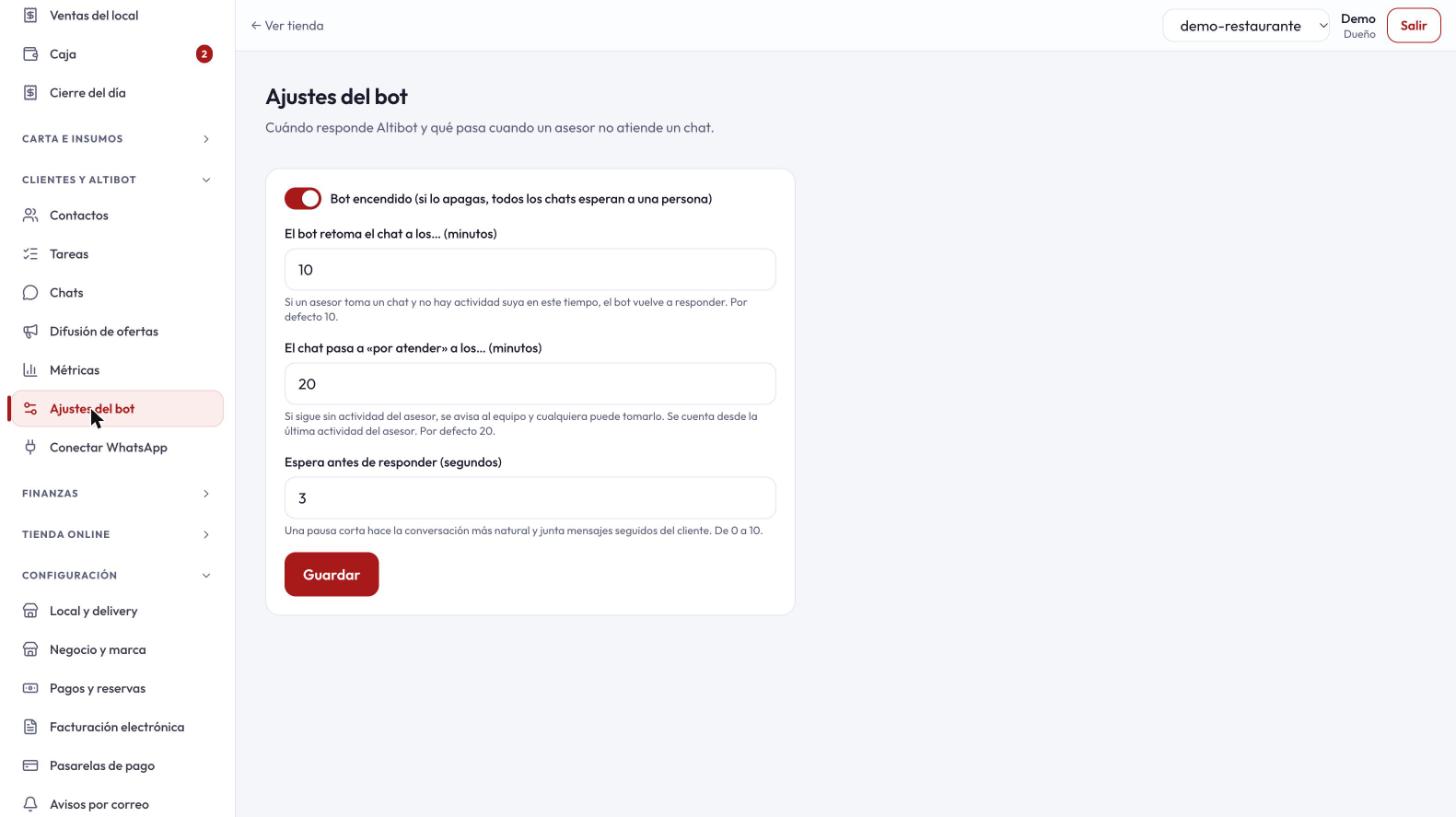 Captura del panel: Altibot (WhatsApp)