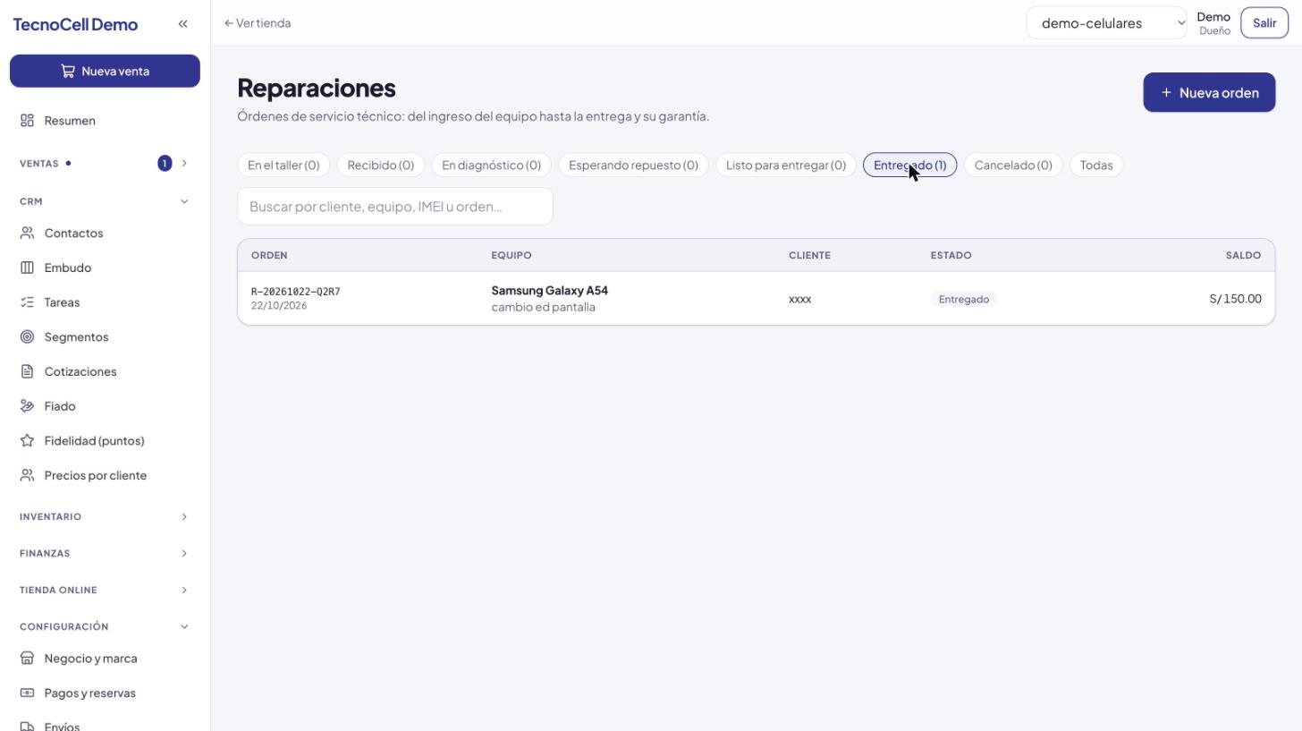 Captura del panel: Paquete reparaciones